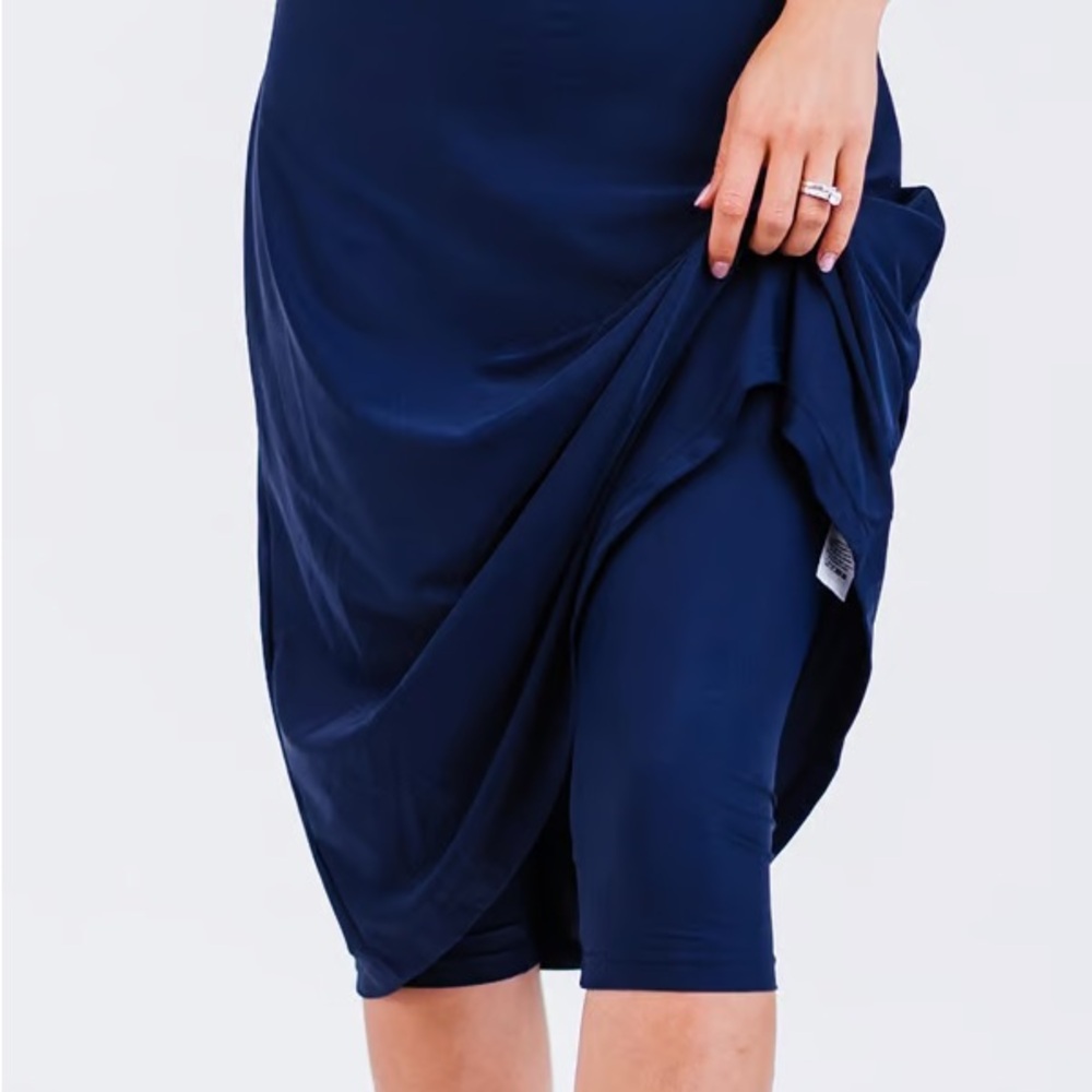 T6a- CALYPSA by MODLI Navy Modest Athletic Long Swim Skort